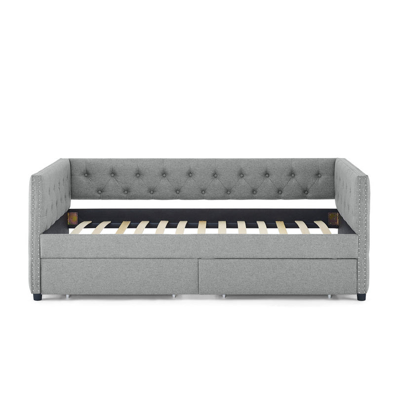 Two Drawers Tufted Twin Size Daybed with Nail Heads