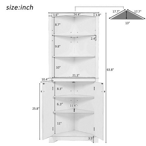 White Corner Cabinet with Adjustable Shelves