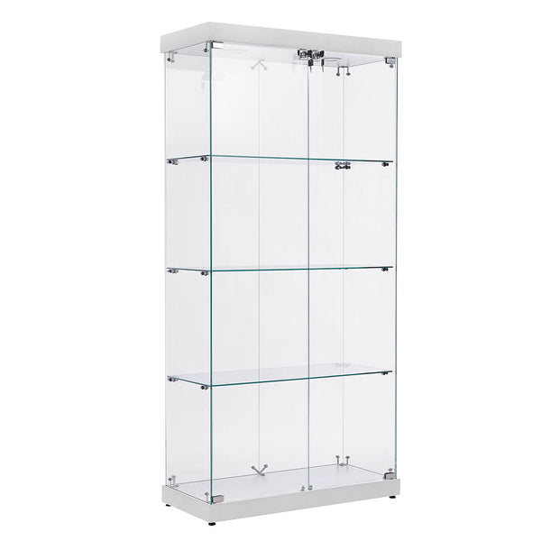 4-Tier Double Door Glass Display Cabinet