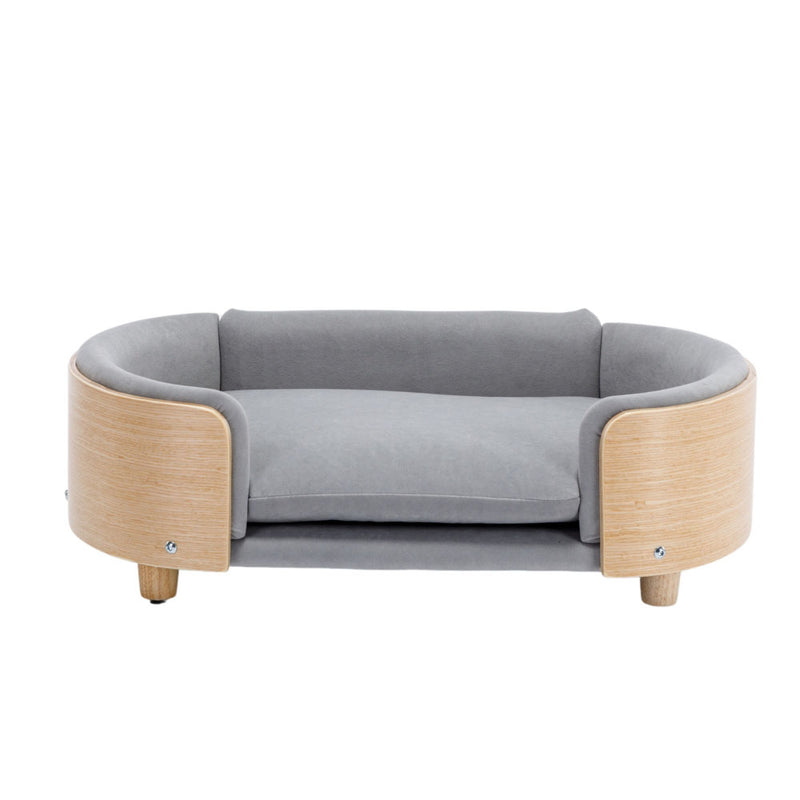 Scandinavian Elevated Dog Bed w/ Wood Legs & Velvet Cushion