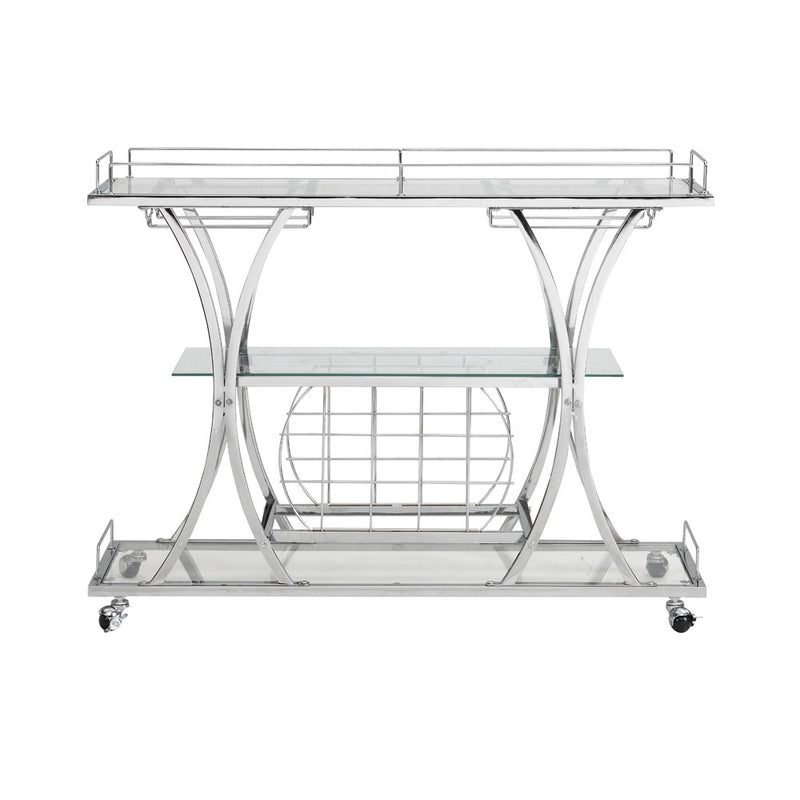 Bar Cart with Wine Rack and Glass Metal Frame (Silver)