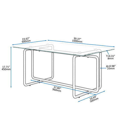 Modern Glass Rectangular Console Center Table (Transparent)