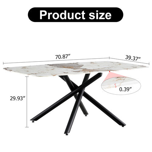 6-8 Seater Dining Table with Marble Glass Top & Metal Legs