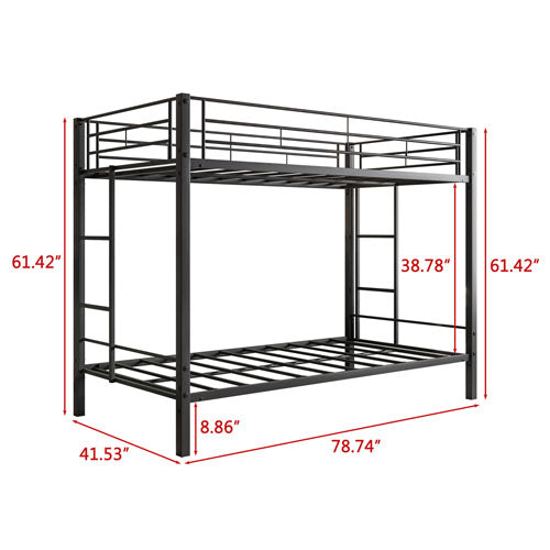 Heavy Duty Twin Sized Full Metal Bunk Bedframe with Ladder