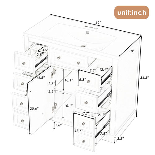 Bathroom Vanity & Sink Combo 36" (White)