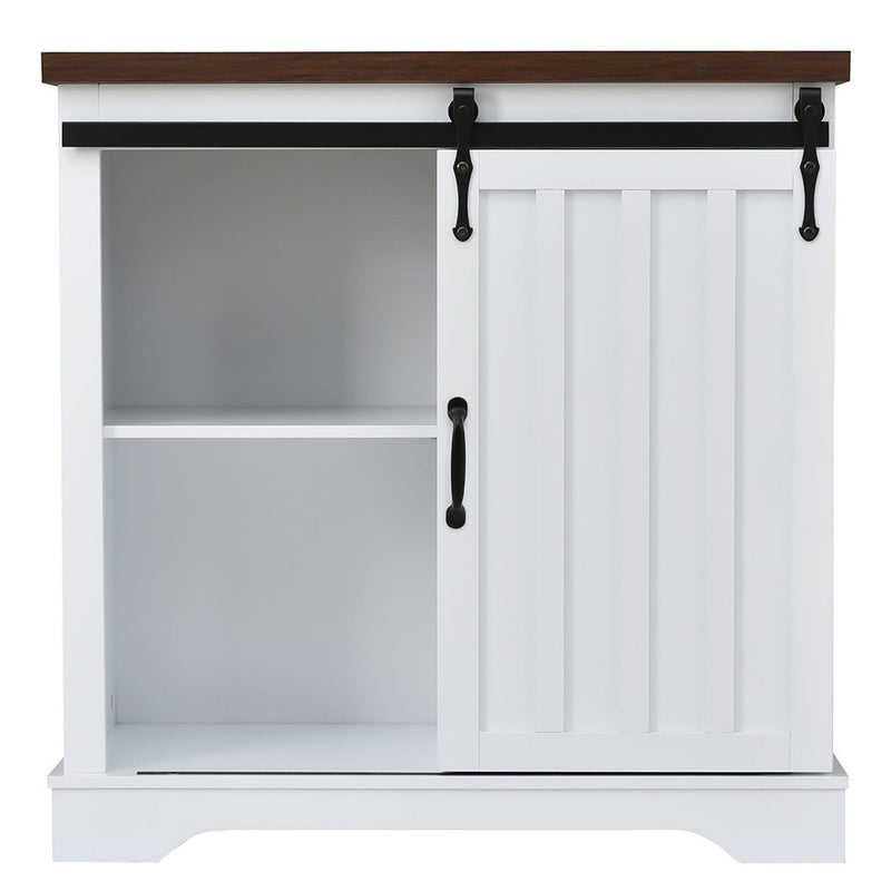 Bathroom Storage Cabinet with Sliding Barn Door (White)