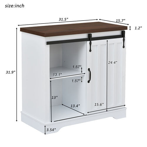 Bathroom Storage Cabinet with Sliding Barn Door (White)