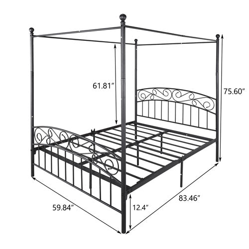 Queen Size Metal Canopy Bed Frame with Head & Footboard