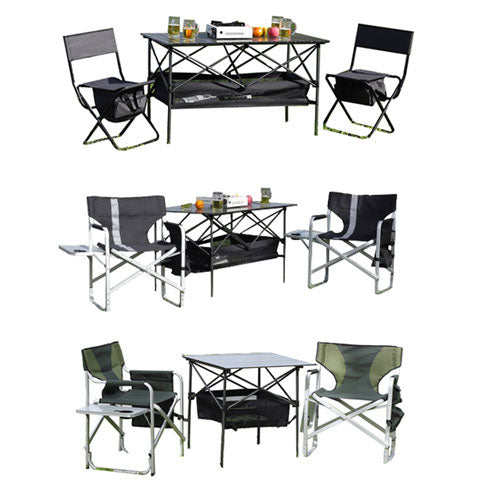 Outdoor Roll up Table & Folding Chair (Set of 3)