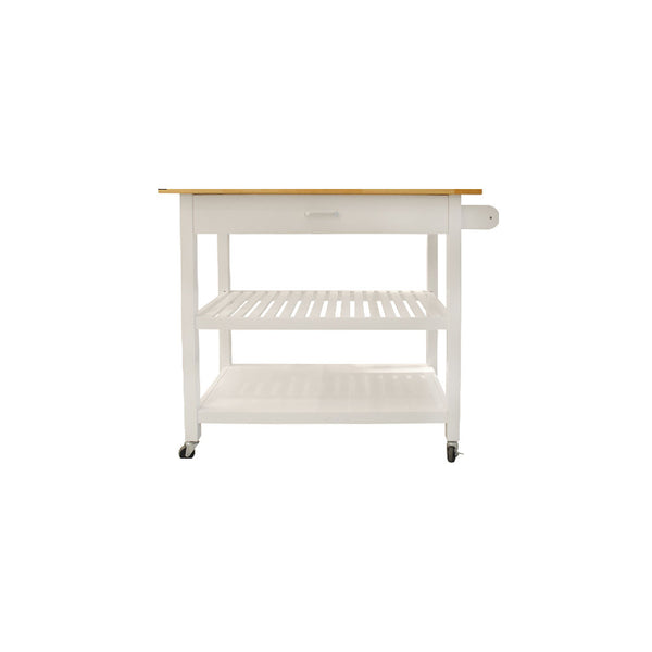 Simple Mobile Kitchen Island w/ Two Lockable Wheels (White)