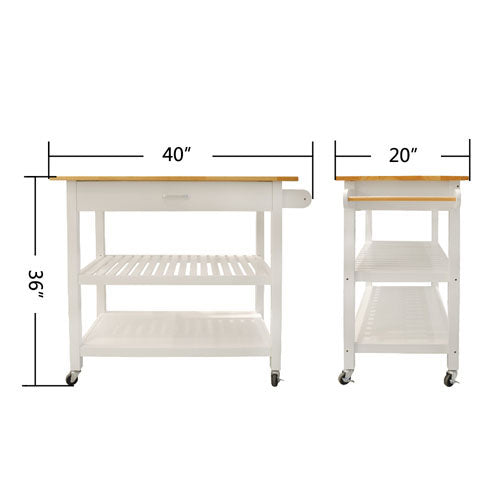 Simple Mobile Kitchen Island w/ Two Lockable Wheels (White)