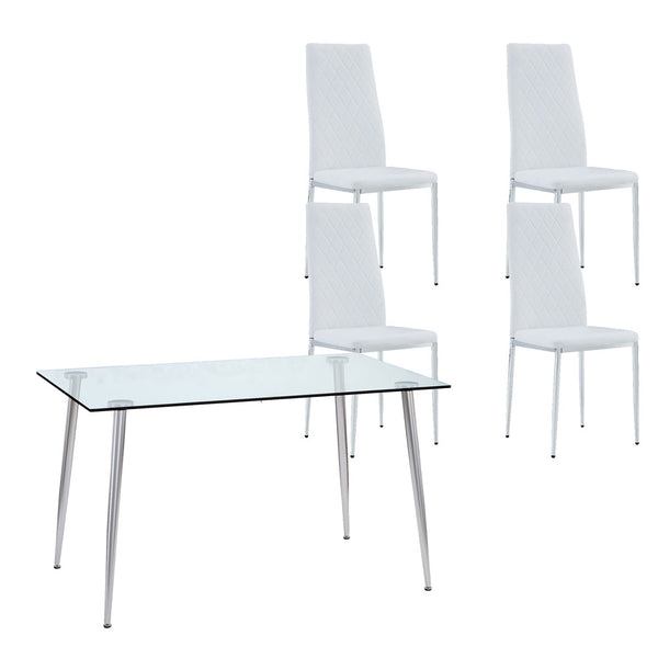 Glass Dining Table with White Chairs