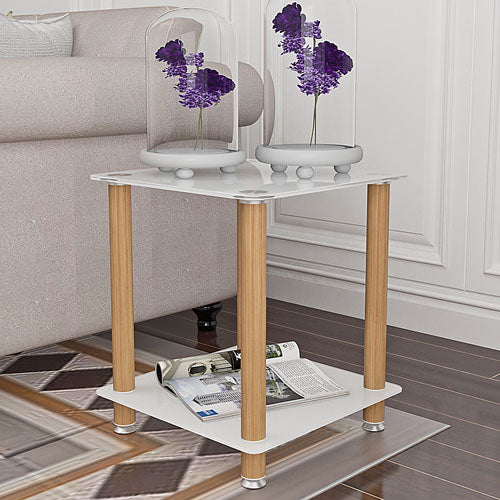 2-Tier Modern Side Table w/ Storage Shelve 2pcs (White+Oak)