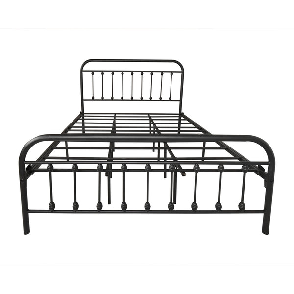 Queen-Sized Steel Platform Bedframe with Vintage Headboard