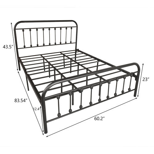 Queen-Sized Steel Platform Bedframe with Vintage Headboard