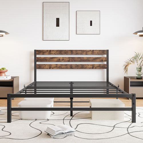 Full-Sized Platform Bedframe with Slats & Vintage Headboard