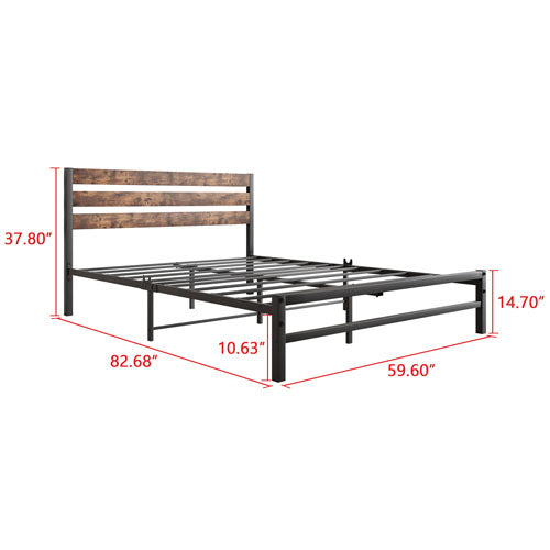 Full-Sized Platform Bedframe with Slats & Vintage Headboard