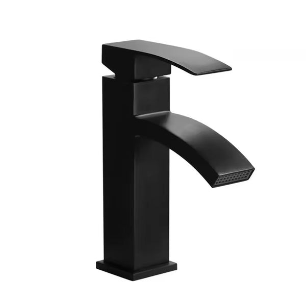 Single Handle Waterfall Bathroom Vanity Sink Faucet (Black)