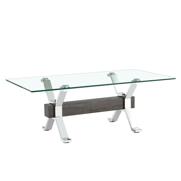 Glass Coffee Table with Plated Metal Legs & MDF Crossbar