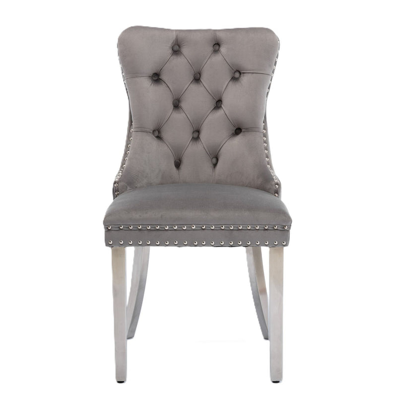 Tufted Velvet Chair with Chrome Metal Legs 2pcs