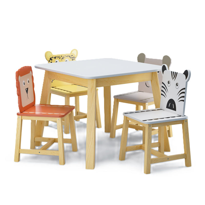 Wodden Kiddie Dining & Playing Table & Chair Set (White)