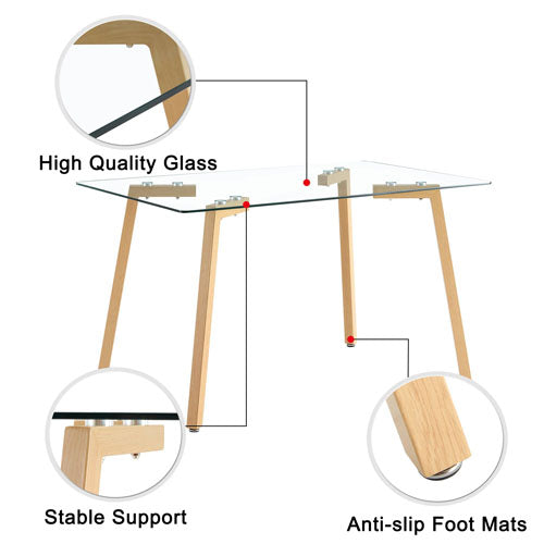 Modern Minimalist Rectangular Tempered Glass Dining Table