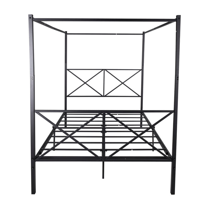 Quick Assembly Queen Sized Metal Canopy Bed (Black)