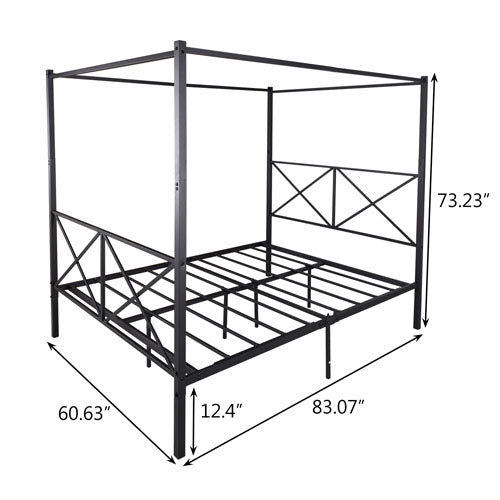 Quick Assembly Queen Sized Metal Canopy Bed (Black)