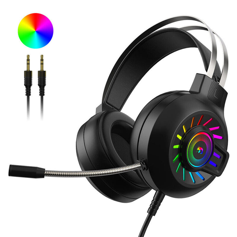 Auriculares plegables con luz de fondo RGB y micrófono incorporado