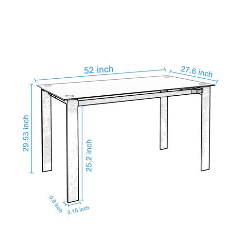 Heavy Duty Minimalist Glass Top Dining Table (Black)