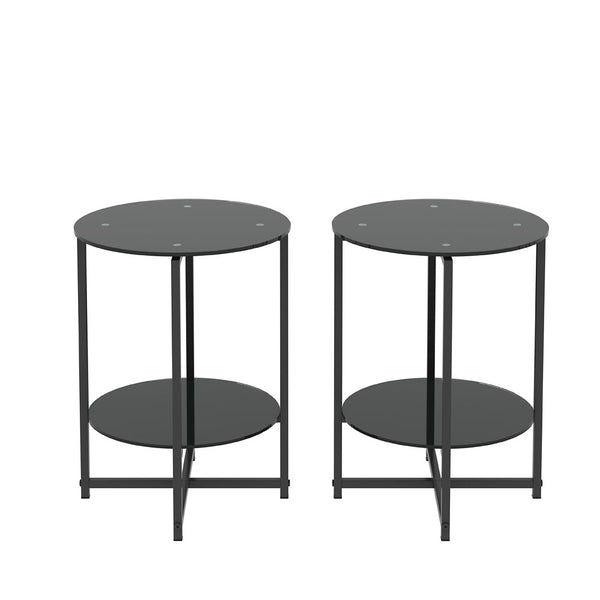 Modern Designed Glass Round Coffee & End Table (Black)