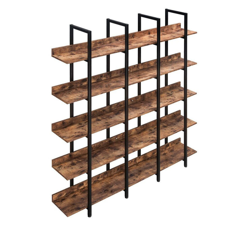 5-Tier Industrial Bookshelf with Metal Frame