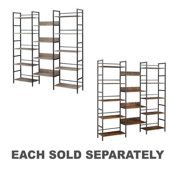 Triple Wide 5-Tier Industrial Bookshelf