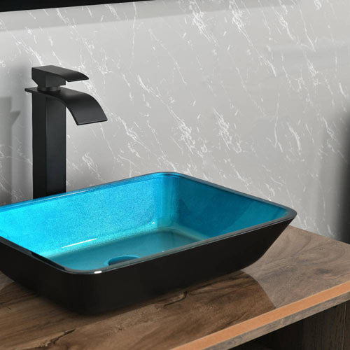 Handmade Turquoise Glass Rectangular Bathroom Sink Set