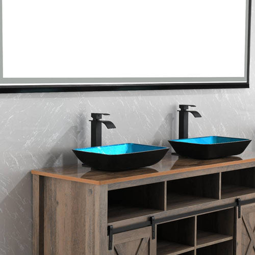 Handmade Turquoise Glass Rectangular Bathroom Sink Set