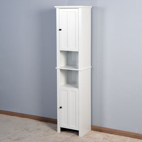 6 Shelves Slim Bathroom Floor Storage with 2 Doors (White)