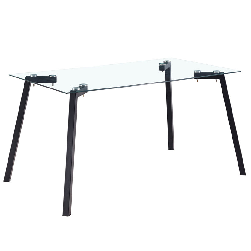 Minimalist Rectangular Glass Dining Table with Black Legs