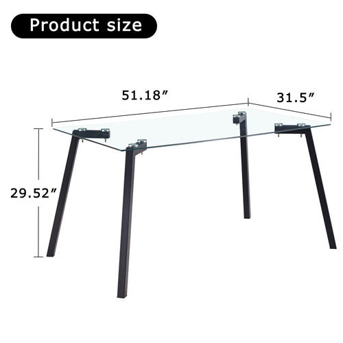 Minimalist Rectangular Glass Dining Table with Black Legs