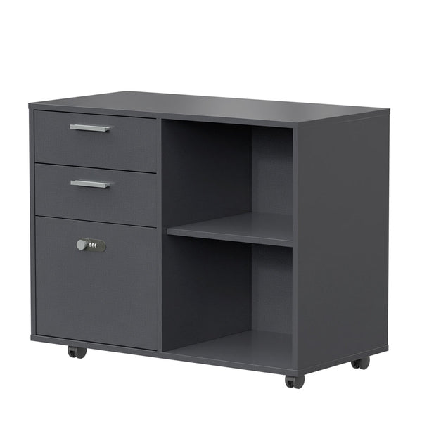 Portable Wooden File Cabinet with Safety Lock (Dark Grey)