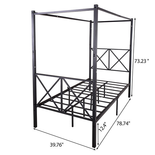 XShaped Twin-Sized Full Metal Canopy Style Bed Frame (Black)