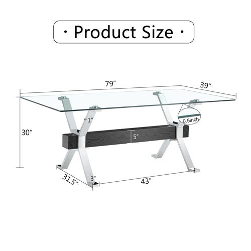 Modern Chrome Plated Glass Table w/ Black Support Crossbar