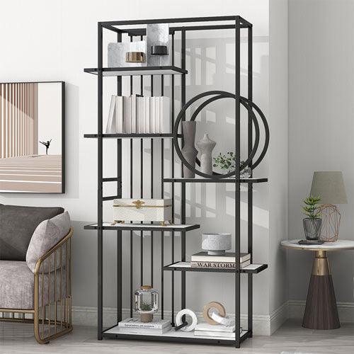 6-Tier Bookcase with Black Metal Frame