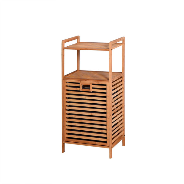 Natural Bamboo Laundry Storage Basket with 2 Tier Shelf