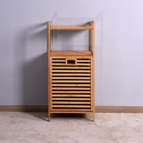 Natural Bamboo Laundry Storage Basket with 2 Tier Shelf