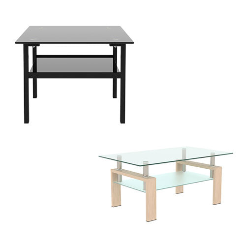 Double Layer Glass Coffee Table w/ Metal Legs