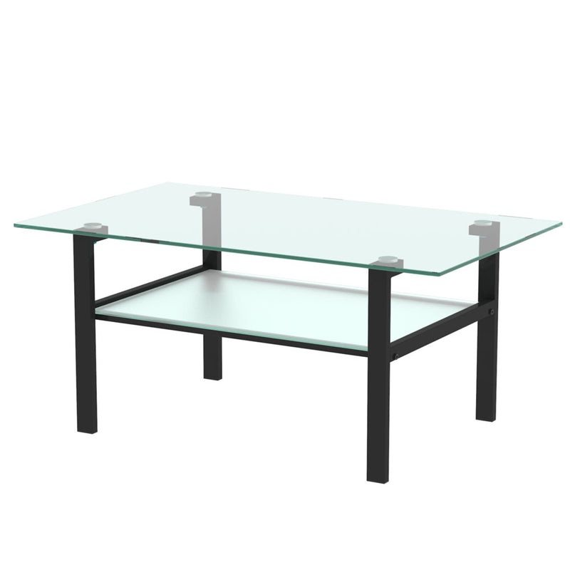 Double Layer Glass Coffee Table w/ Metal Legs