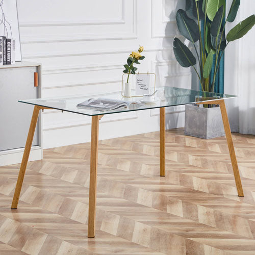 Minimalist Rectangular Glass Dining Table with Metal Legs