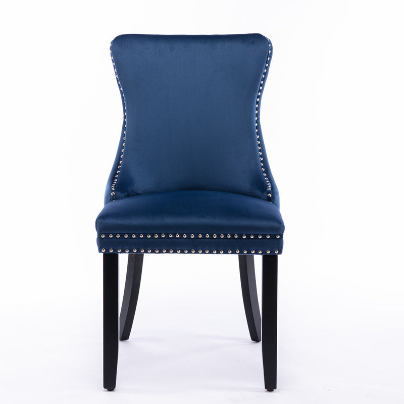 Wing Back Tufted Velvet Chair with Wooden Legs 2pcs