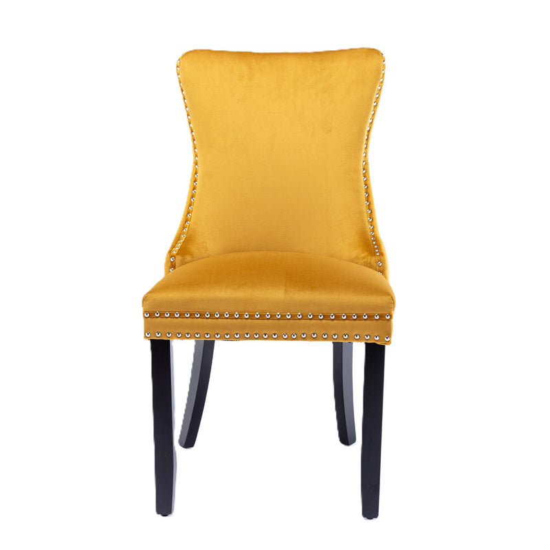 Wing Back Tufted Velvet Chair with Wooden Legs 2pcs