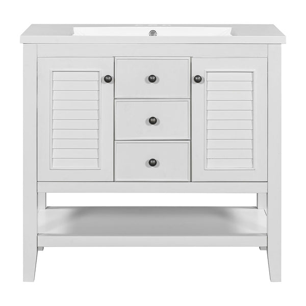 Bathroom Vanity with Ceramic Basin 36" (White)